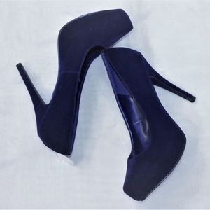 Qupid Blue Velvet Platform Stiletto Pump